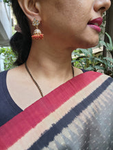 Gold polish kundan jhumkas with coral beads-Earrings-CI-House of Taamara