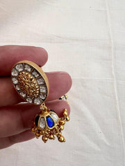 Gold polish kundan jhumkas with gold beads-Earrings-CI-House of Taamara