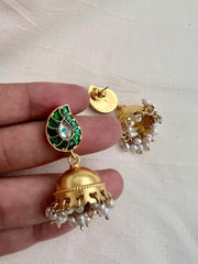 Gold polish kundan jhumkas with pearls-Earrings-CI-House of Taamara
