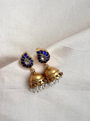 Gold polish kundan jhumkas with pearls-Earrings-CI-House of Taamara