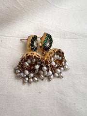 Gold polish kundan jhumkas with pearls-Earrings-CI-House of Taamara