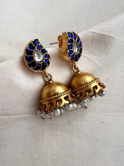 Gold polish kundan jhumkas with pearls-Earrings-CI-House of Taamara