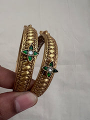 Gold polish kundan motif bangles, PAIR-Silver Bracelet-CI-House of Taamara