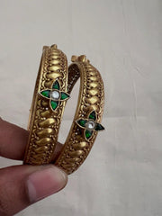 Gold polish kundan motif bangles, PAIR-Silver Bracelet-CI-House of Taamara