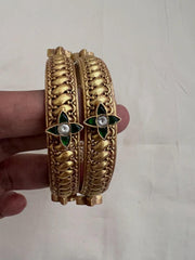 Gold polish kundan motif bangles, PAIR-Silver Bracelet-CI-House of Taamara