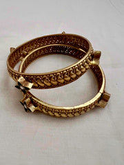 Gold polish kundan motif bangles, PAIR-Silver Bracelet-CI-House of Taamara