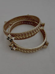 Gold polish kundan motif bangles, PAIR-Silver Bracelet-CI-House of Taamara