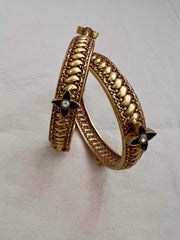 Gold polish kundan motif bangles, PAIR-Silver Bracelet-CI-House of Taamara
