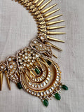 Gold polish kundan necklace with pearls and jade beads-Silver Neckpiece-CI-House of Taamara