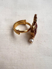 Gold polish kundan paisley adjustable finger ring-Finger Ring-CI-House of Taamara