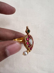 Gold polish kundan paisley adjustable finger ring-Finger Ring-CI-House of Taamara