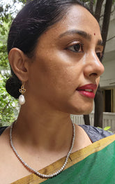 Gold polish kundan & pearl hangings-Earrings-CI-House of Taamara