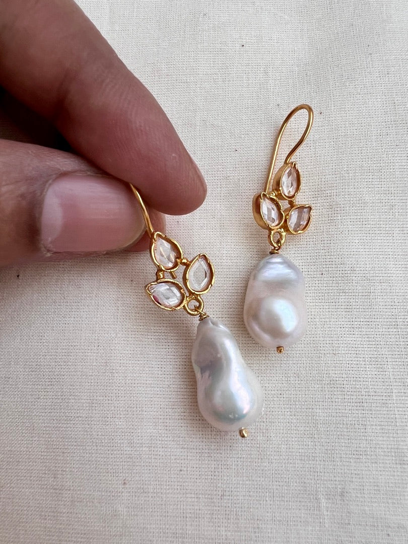 Gold polish kundan & pearl hangings-Earrings-CI-House of Taamara