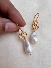 Gold polish kundan & pearl hangings-Earrings-CI-House of Taamara