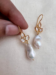 Gold polish kundan & pearl hangings-Earrings-CI-House of Taamara