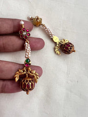Gold polish kundan, ruby and emerald hangings with pearls-Earrings-CI-House of Taamara
