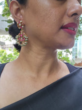 Gold polish kundan, ruby and emerald hangings with pearls-Earrings-CI-House of Taamara