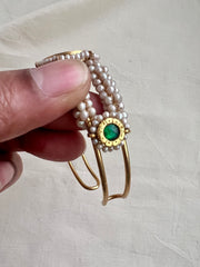 Gold polish kundan, ruby and emerald kada with pearls-Silver Bracelet-CI-House of Taamara