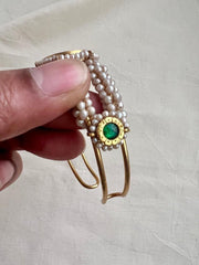 Gold polish kundan, ruby and emerald kada with pearls-Silver Bracelet-CI-House of Taamara