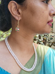 Gold polish kundan, ruby and emerald loop earrings-Earrings-CI-House of Taamara