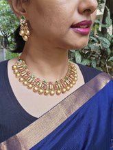Gold polish kundan, ruby and emerald necklace with earrings, SET-Silver Neckpiece-CI-House of Taamara