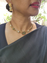 Gold polish kundan, ruby and emerald necklace with earrings, SET-Silver Neckpiece-CI-House of Taamara