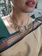 Gold polish kundan, ruby and emerald necklace with pearls-Silver Neckpiece-CI-House of Taamara