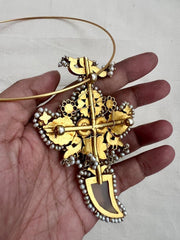 Gold polish kundan, ruby and emerald pendant hasli with pearls-Silver Neckpiece-CI-House of Taamara