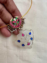 Gold polish kundan, ruby and emerald pendant hasli with pearls-Silver Neckpiece-CI-House of Taamara