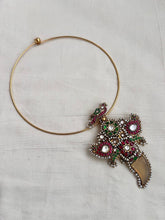 Gold polish kundan, ruby and emerald pendant hasli with pearls-Silver Neckpiece-CI-House of Taamara