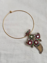Gold polish kundan, ruby and emerald pendant hasli with pearls-Silver Neckpiece-CI-House of Taamara