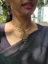 Gold polish kundan, ruby and emerald pendant with kasumala-Silver Neckpiece-CI-House of Taamara