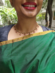 Gold polish kundan, ruby and emerald single line necklace-Silver Neckpiece-CI-House of Taamara