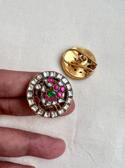 Gold polish kundan, ruby and emerald studs-Earrings-CI-House of Taamara