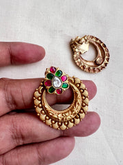 Gold polish kundan, ruby and emerald studs-Earrings-CI-House of Taamara