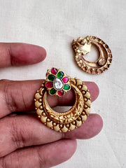Gold polish kundan, ruby and emerald studs-Earrings-CI-House of Taamara