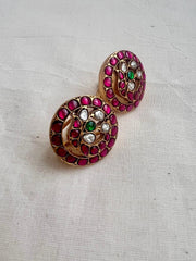 Gold polish kundan, ruby and emerald studs-Earrings-CI-House of Taamara