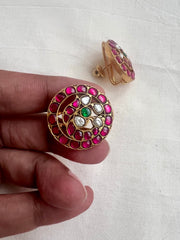 Gold polish kundan, ruby and emerald studs-Earrings-CI-House of Taamara