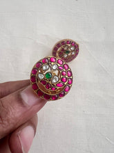 Gold polish kundan, ruby and emerald studs-Earrings-CI-House of Taamara
