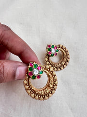 Gold polish kundan, ruby and emerald studs-Earrings-CI-House of Taamara