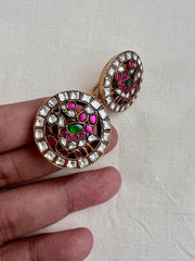 Gold polish kundan, ruby and emerald studs-Earrings-CI-House of Taamara