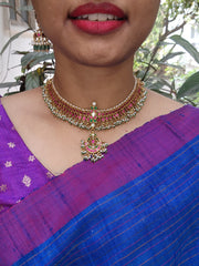Gold polish kundan & ruby choker with pearls and green onyx beads-Silver Neckpiece-CI-House of Taamara