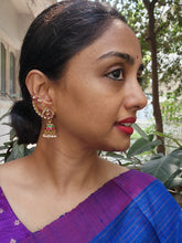 Gold polish kundan & ruby earcuff jhumkas with pearls-Earrings-CI-House of Taamara