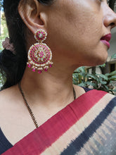 Gold polish kundan & ruby earrings with pearls and ruby beads-Earrings-CI-House of Taamara