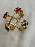 Gold polish kundan, ruby & emerald bangles, pair-Silver Bracelet-CI-House of Taamara