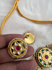 Gold polish kundan ruby & emerald choker with earrings, SET-Silver Neckpiece-CI-House of Taamara