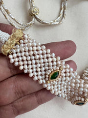Gold polish kundan, ruby & emerald choker with pearl beaded chain-Silver Neckpiece-CI-House of Taamara