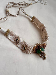 Gold polish kundan, ruby & emerald choker with pearl beaded chain-Silver Neckpiece-CI-House of Taamara