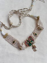 Gold polish kundan, ruby & emerald choker with pearl beaded chain-Silver Neckpiece-CI-House of Taamara