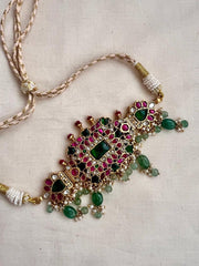 Gold polish kundan, ruby & emerald choker with pearls and jade beads-Silver Neckpiece-CI-House of Taamara